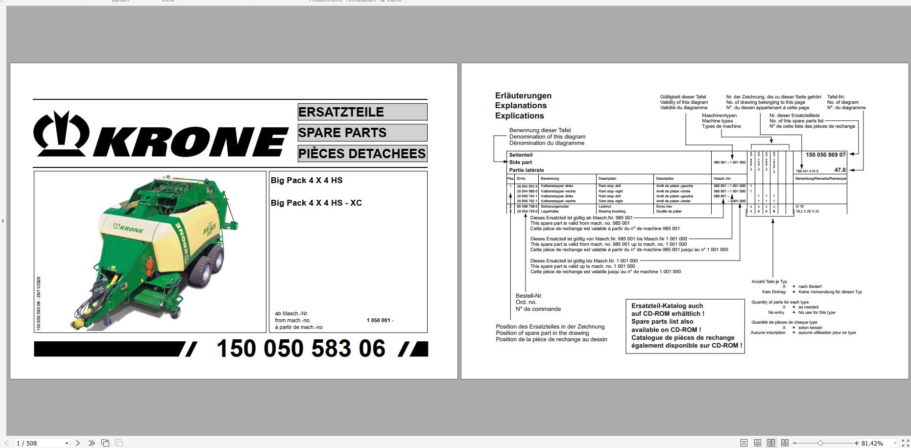 Krone Agricultural 10.7 GB Spare Parts Catalog Updated 09.2023