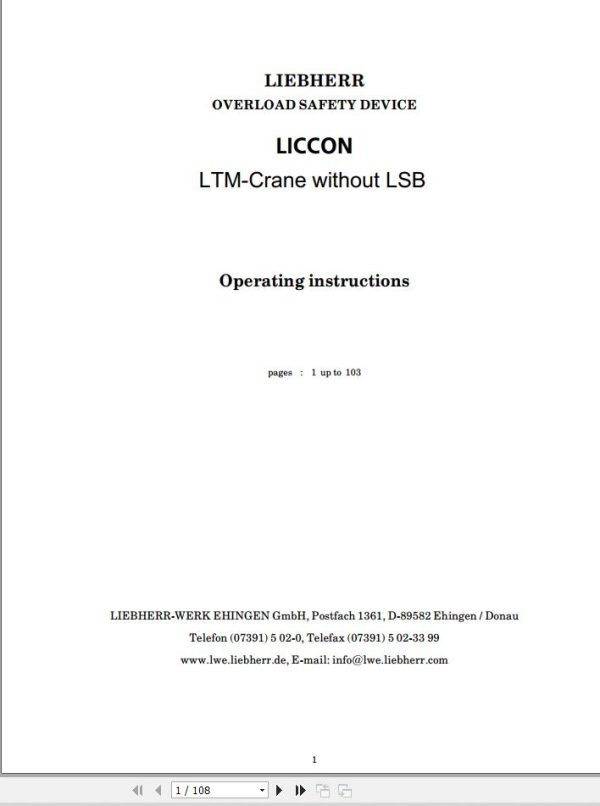 Liebherr Crane LTM 1150 1 Liccon Error Code