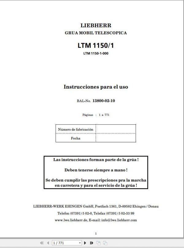 Liebherr Crane LTM 1150 1 Operating Manual 1