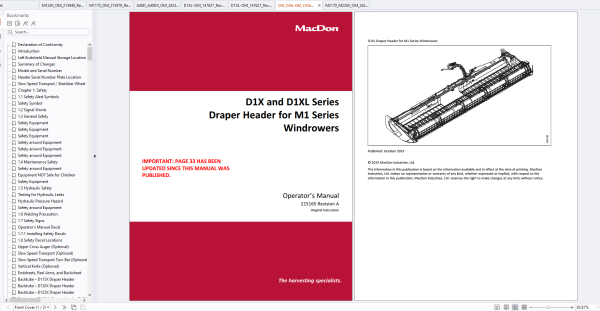 MACDON Agricultural 15.4GB PDF Operator Maintenance Trouble Shooting Parts Documents 1