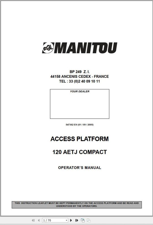 Manitou Access Platform 120AETJ Compact Operators Manual 547362