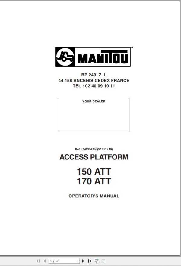 Manitou Access Platform 150ATT 170ATT Operators Manual 547314