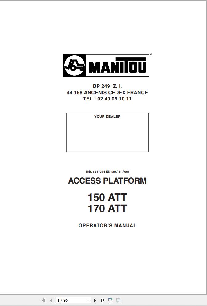 Manitou Access Platform 150ATT 170ATT Operators Manual 547314