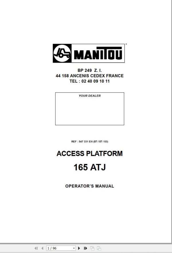 Manitou Access Platform 165ATJ Operators Manual 547331