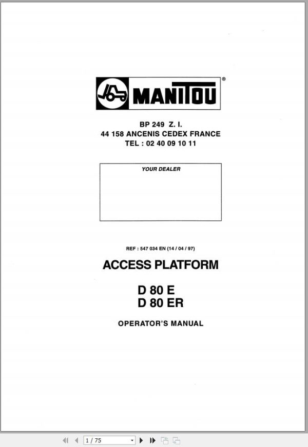 Manitou Access Platform D80E D80ER Operators Manual 547034