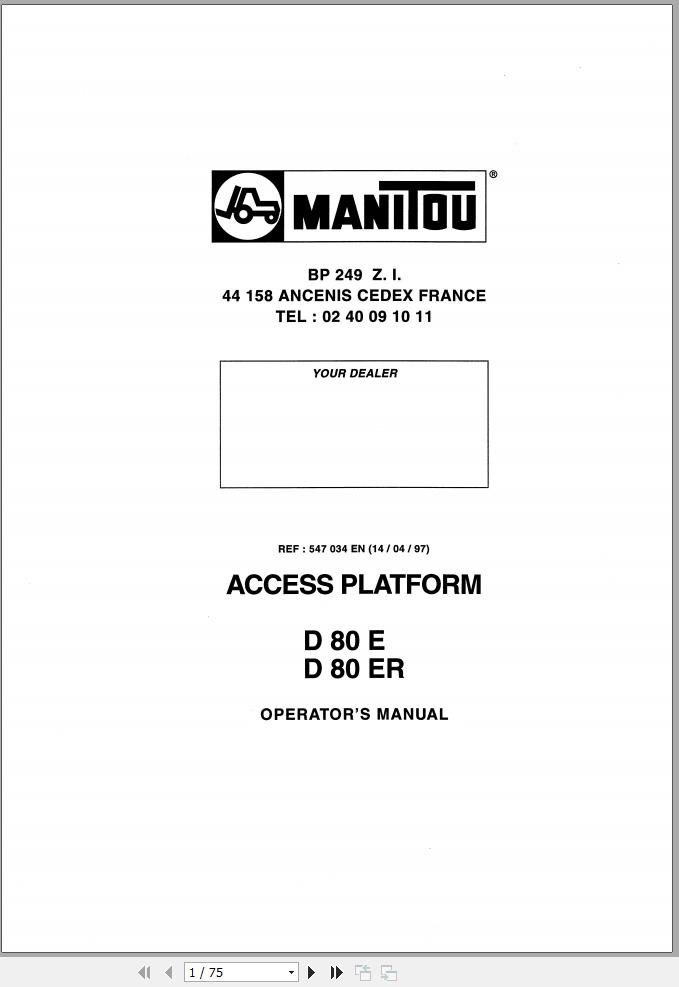 Manitou Access Platform D80E D80ER Operators Manual 547034