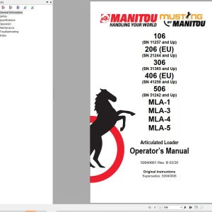 Manitou Articulated Loader 106 to MLA 5 Operators Manual 50940661B