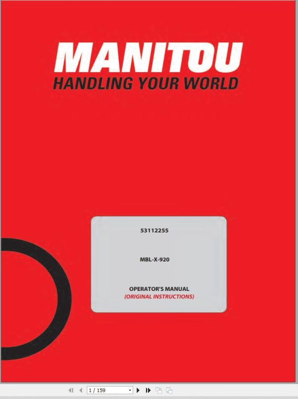 Manitou Backhoe Loader MBL X 920 Operators Manual 53112255A