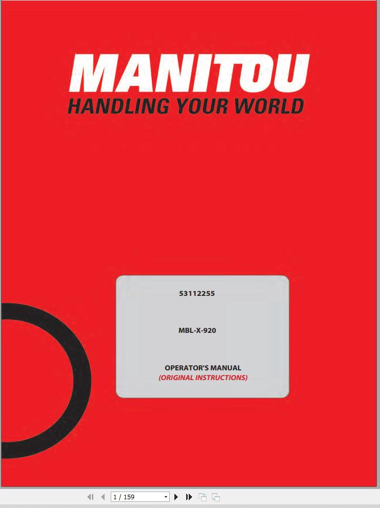 Manitou Backhoe Loader MBL X 920 Operators Manual 53112255A