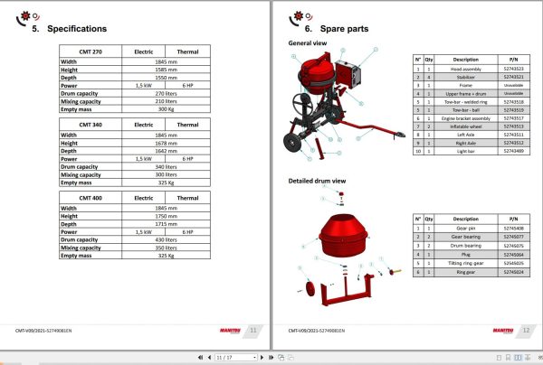 Manitou CMT270 to CMT400E Operating safety Parts Manual 52749081EN 1