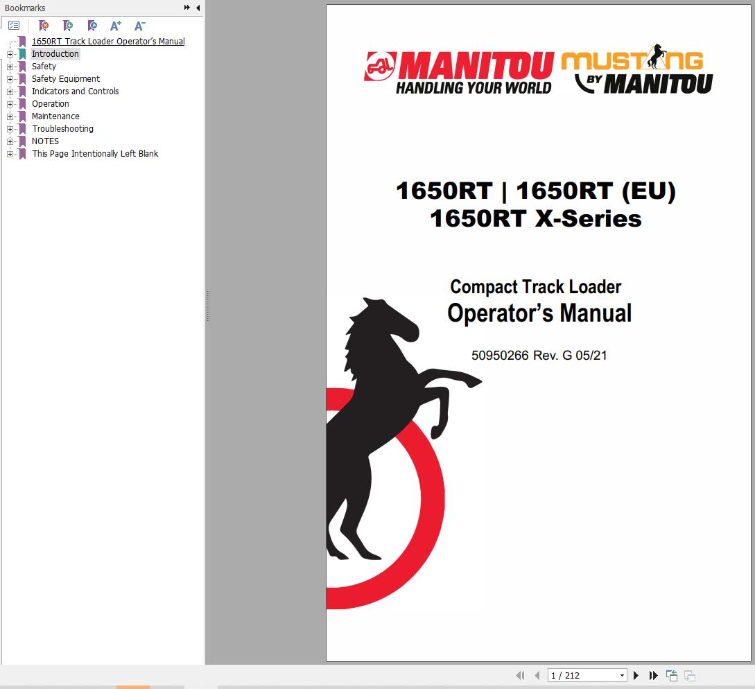 Manitou Compact Track Loader 1650RT Operators Manual 50950266G