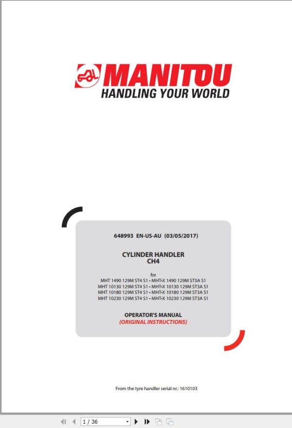 Manitou Cylinder Handler CH4 Operators Manual 648993 EN US AU