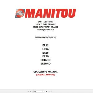 Manitou Forklift ER12 to ER20HD Operators Manual 647704