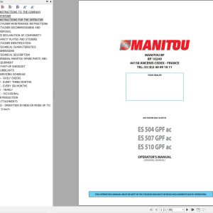 Manitou Forklift ES504GPFac ES507GPFac ES510GPFac Operators Manual 647109