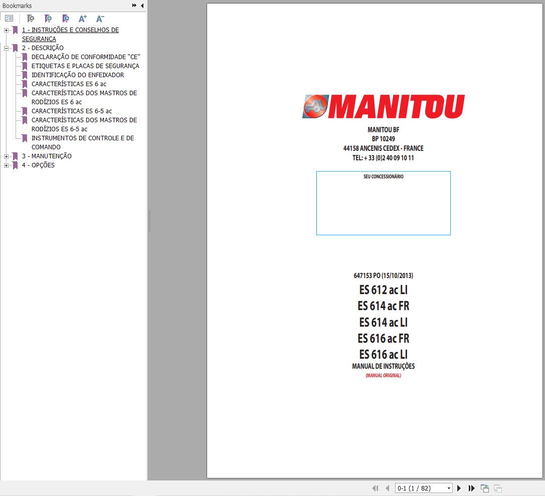 Manitou Forklift ES612acLI to ES616acLI Operators Manual 647153 PT