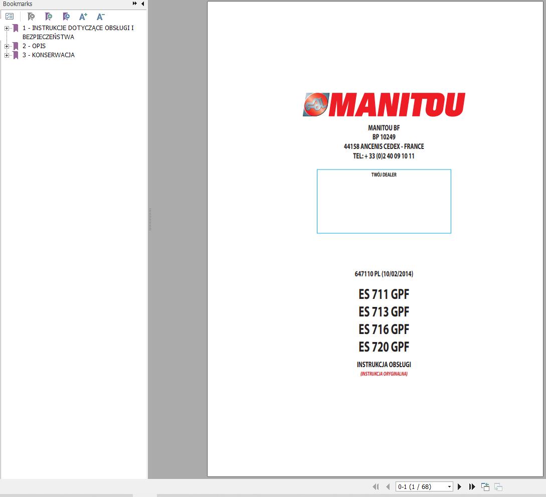 Manitou Forklift ES711GPF to ES720GPF Instructions Manual 647110 PL