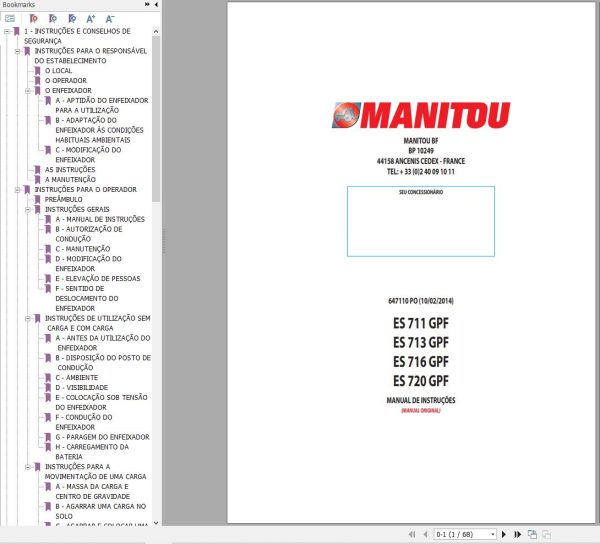 Manitou Forklift ES711GPF to ES720GPF Instructions Manual 647110 PT