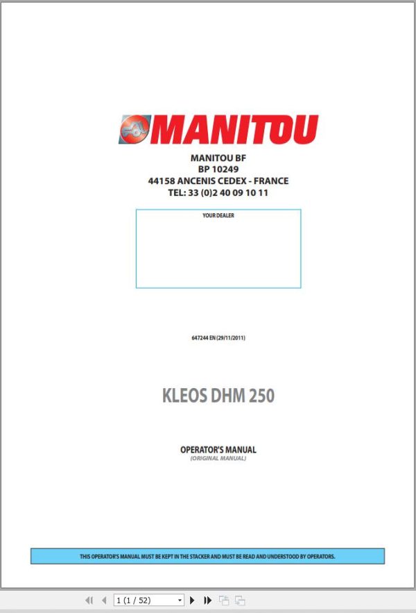Manitou Forklift KLEOS DHM250 Operators Manual 647244 EN