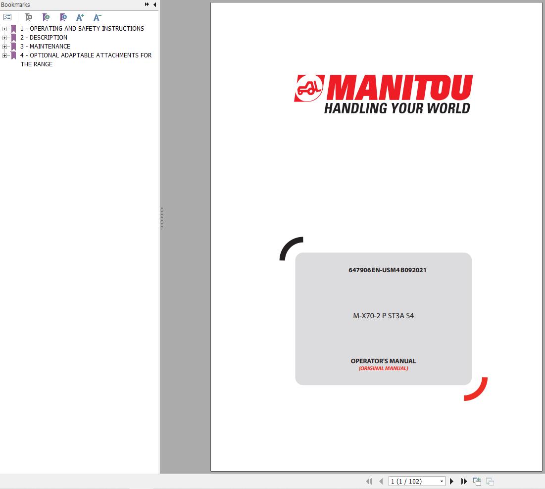 Manitou Forklift M X70 2 P ST3A S4 Operators Manual