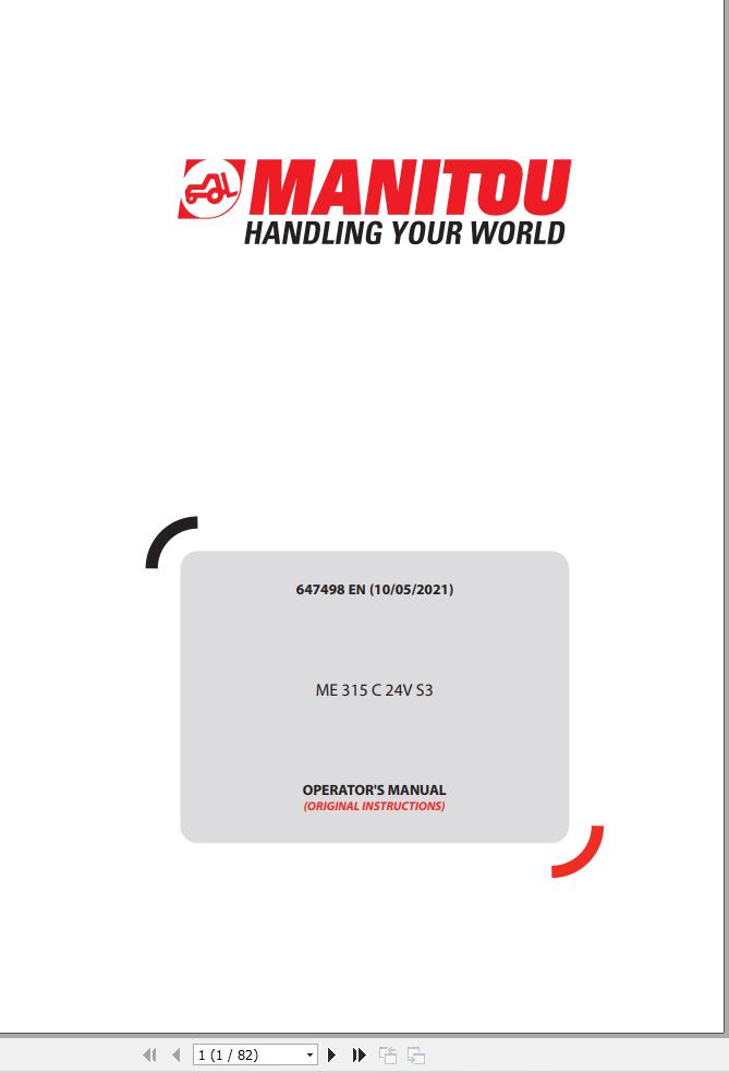 Manitou Forklift ME315C24VS3 Operators Manual 647498 EN