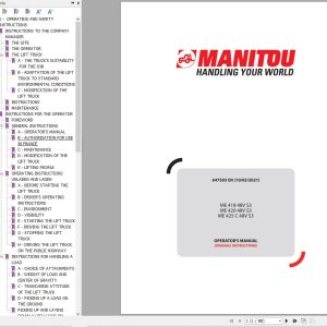 Manitou Forklift ME41848VS3 ME42048VS3 ME425C48VS3 Operators Manual 647503