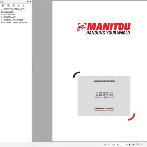 Manitou Forklift ME41848VS3US to ME425C48VS3US Operators Manual 647666 US
