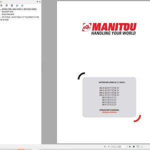 Manitou Forklift MI X40DPST3AS1 To MI X55GGS1 Operators Manual