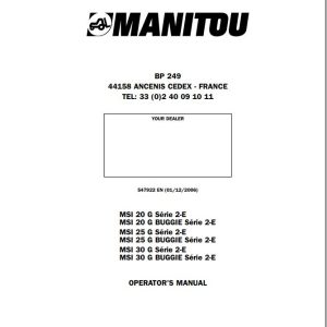 Manitou Forklift MSI20G To MSI30G BUGGIE Series2 E Operator Manual 547922 EN