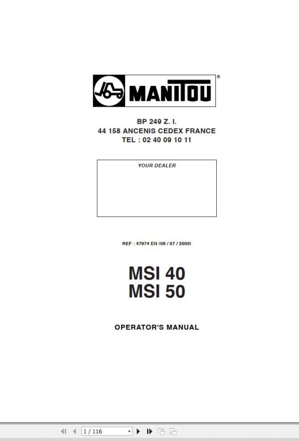 Manitou Forklift MSI40 MSI50 Operators Manual 47974 EN