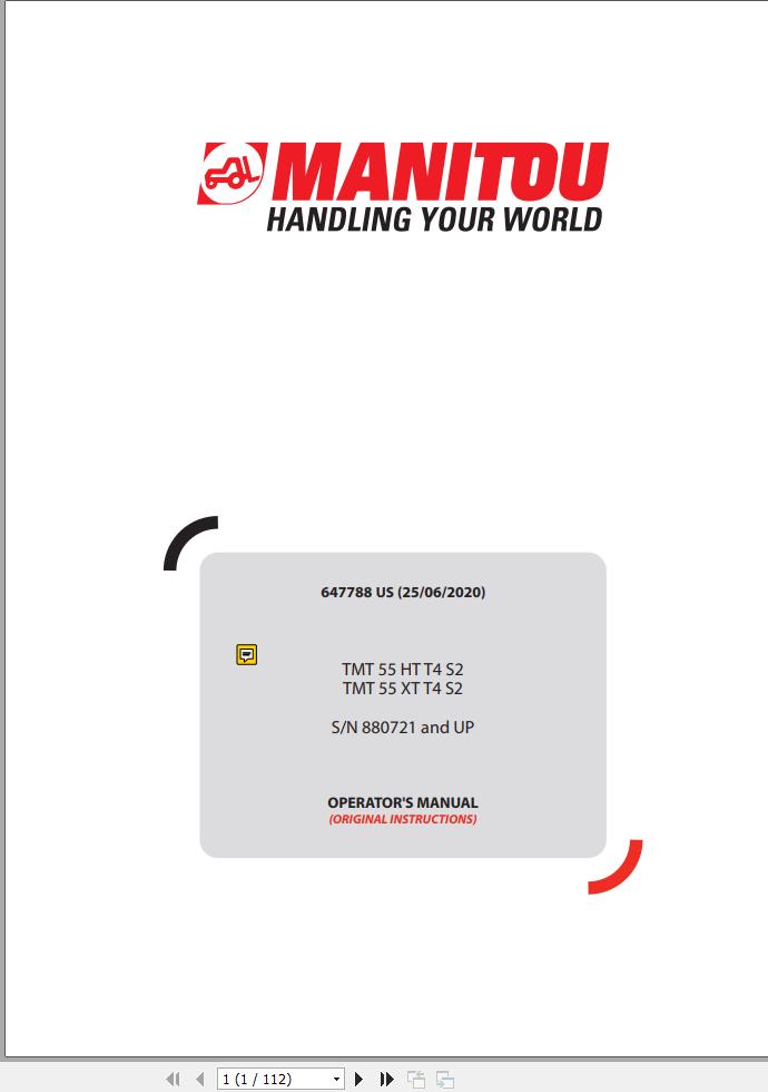 Manitou Forklift MT55HTT4S2 TMT55XTT4S2 Operators Manual 647788