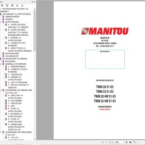 Manitou Forklift TMM20S1 E3 to TMM254WS1 E3 Operator Manual 647436 NO