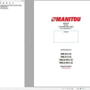 Manitou Forklift TMM20S1E3 to TMM254WS1E3 Operators Manual 647436 EN