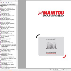 Manitou Forklift TMT25I to TMT25S 4W Series 2 E3 Operator Manual 647186 PL
