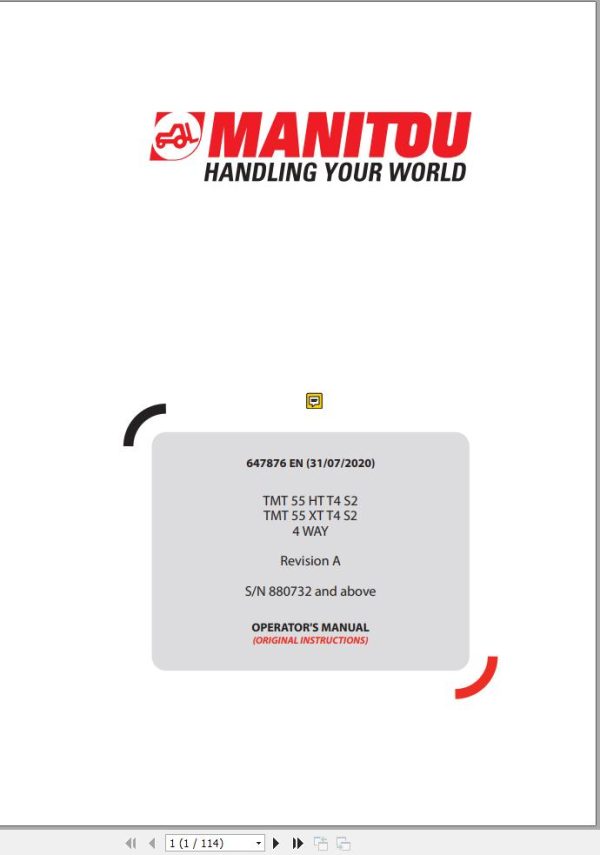 Manitou Forklift TMT55HTT4S24WAY TMT55XTT4S24WAY Operators Manual 647876