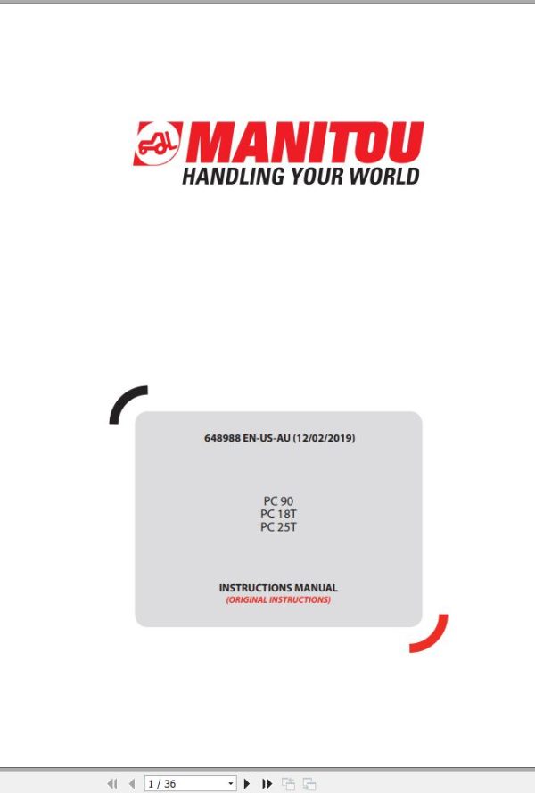Manitou Hook Slining PC90 PC18T PC25T Operator Manual 648988 EN US AU