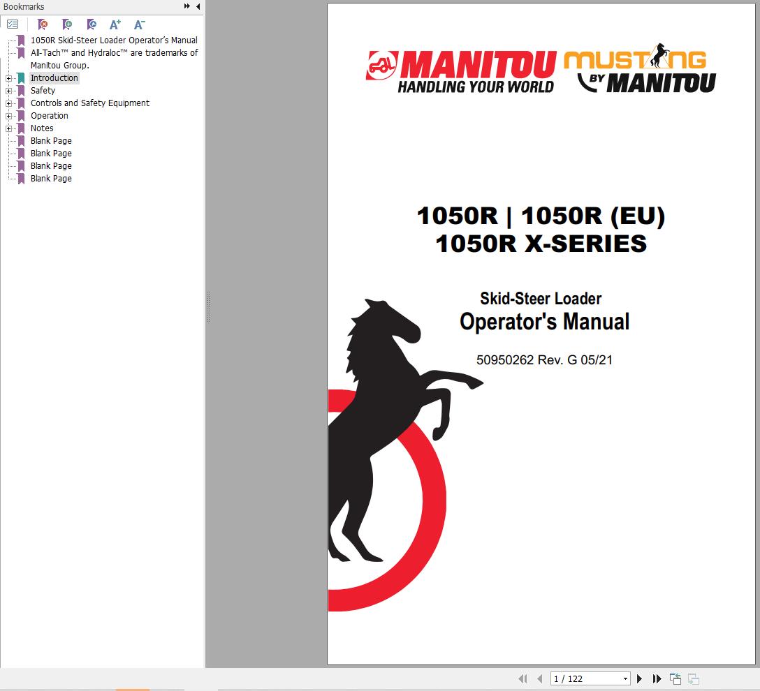 Manitou Loader 1050R to 1050R X Series Operators Manual 50950262G