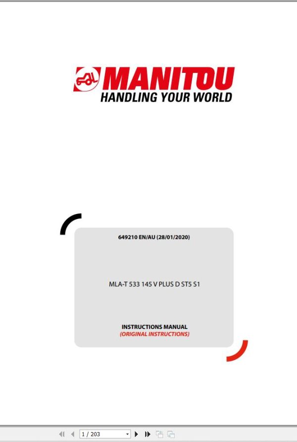 Manitou Loader MLA T533 145V PLUS D ST5 S1 Operator Manual 649210