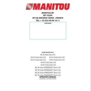 Manitou MC30 Turbo to M50 4 Turbo Series 3 E3 Operator Manual 647003
