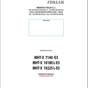 Manitou MHT X7140 Turbo E3 to MHT X10225 Turbo LE3 Operator Manual