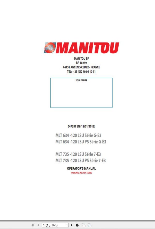 Manitou MLT634 120LSU Series To MLT735 120LSUPS Series Operator Manual 647387