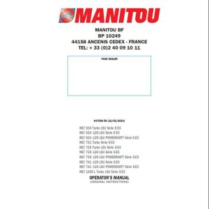 Manitou MLT634 Series To MLT1035L Series Operator Manual 647056