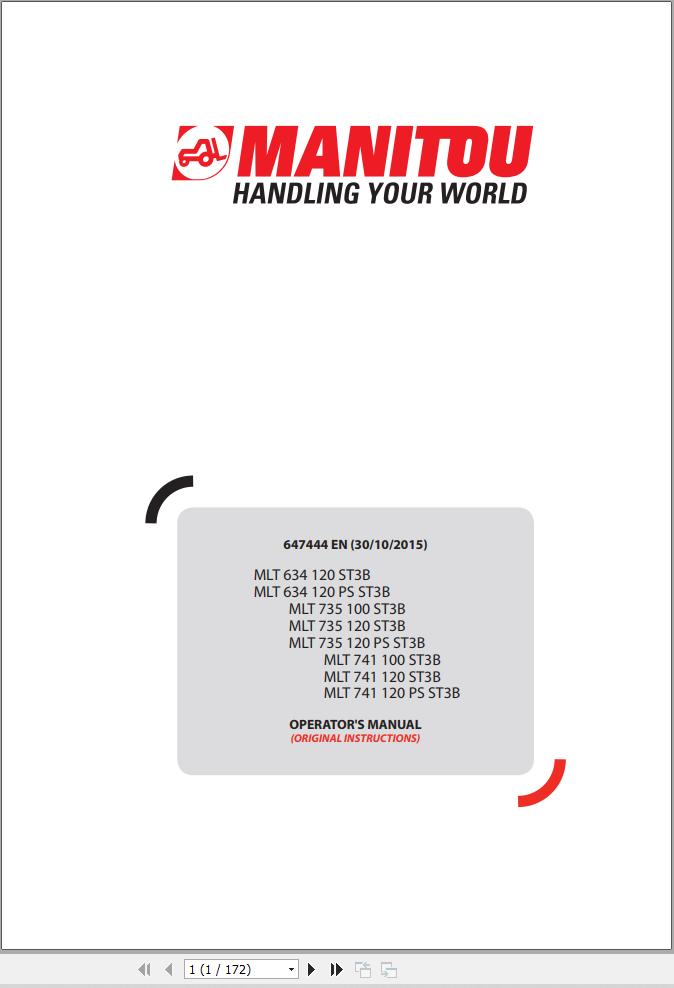 Manitou MLT634120ST3B To MLT741120PSST3B Operator Manual 647444