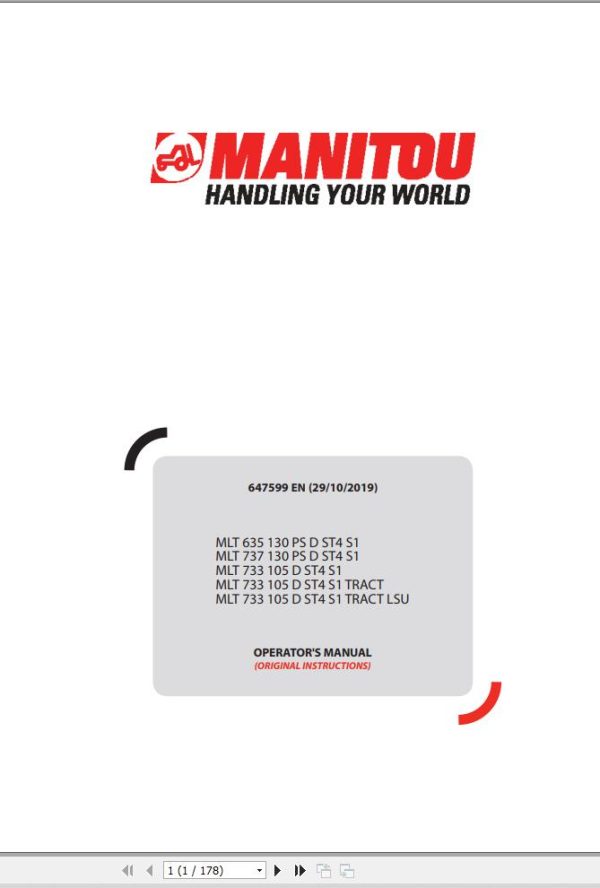 Manitou MLT635130PSDST4S1 To MLT733105DST4S1 TRACT LSU Operator Manual 647599