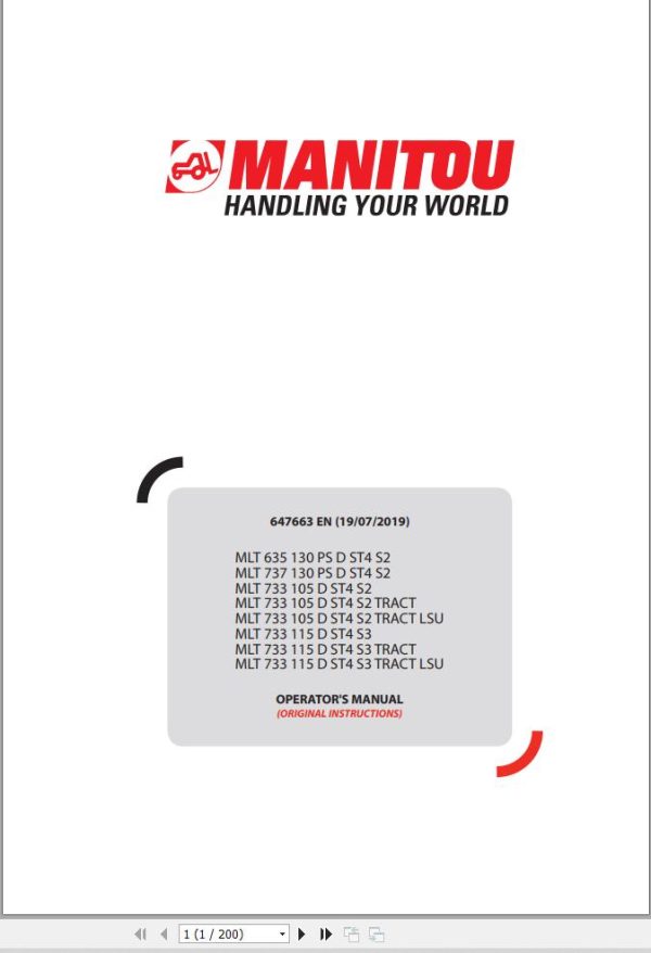 Manitou MLT635130PSDST4S2 To MLT733115DST4S3 TRACT LSU Operator Manual 647663