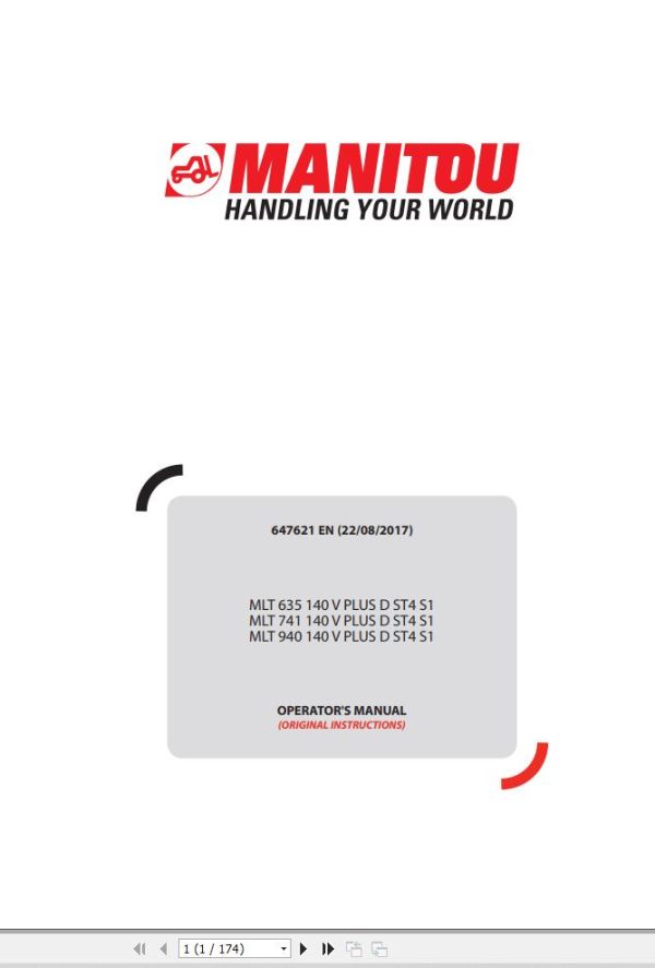 Manitou MLT635 MLT741 MLT940 140V PLUS DST4S1 Operator Manual 647621