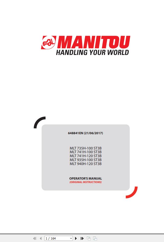 Manitou MLT735H 100ST3B To MLT940H 120ST3B Operator Manual 648841
