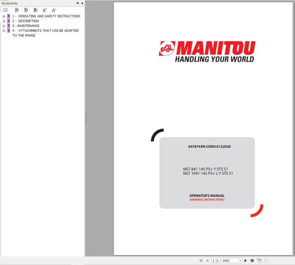 Manitou MLT841145PSYST5S1 MLT1041145PSLYST5S1 Operator Manual