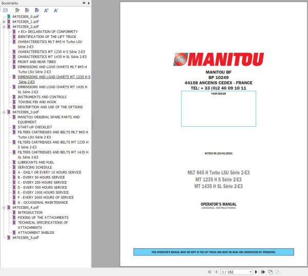 Manitou MLT845H Turbo LSU Series2 E3 to MT1435HSL Series2 E3 Operator Manual 647033