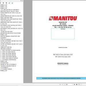 Manitou MLT845H Turbo LSU Series3 E3 MT1435HSL Series3 E3 Operator Manual 647089