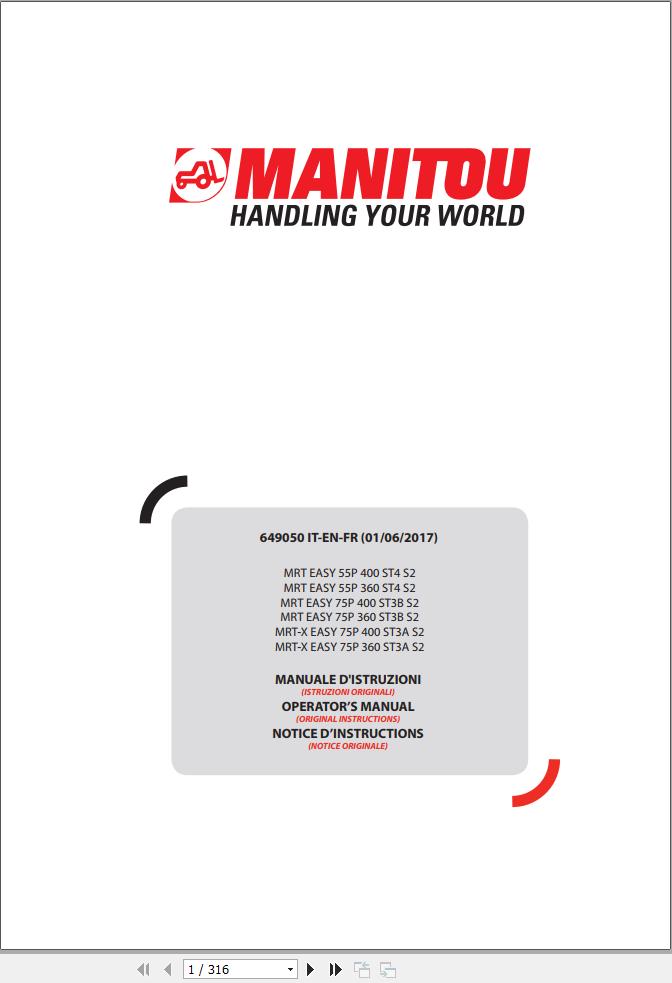 Manitou MRT Easy 55P400ST4S2 To MRT X Easy 75P360ST3AS2 Operator Manual 649050